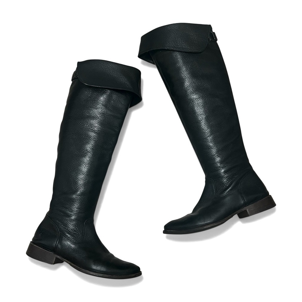Frye Shirley Over The Knee Riding Boots Black Leather Size 7 Heritage Classic